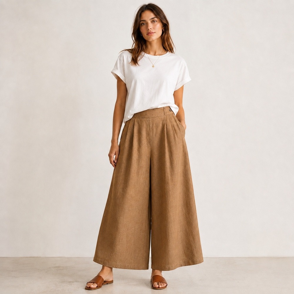 Banana Republic Minna Wide-Leg Linen Pant Womens 10 Brown 601378 High Rise